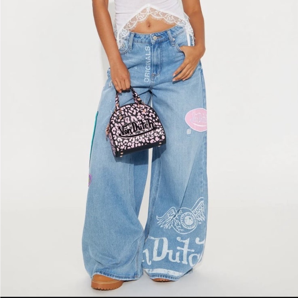 Von Dutch Women's Blue Wide-Leg Jeans